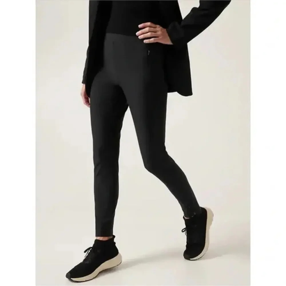 ATHLETA Pants Black Stellar Tight Commute Work Travel Zip Pockets Size 2